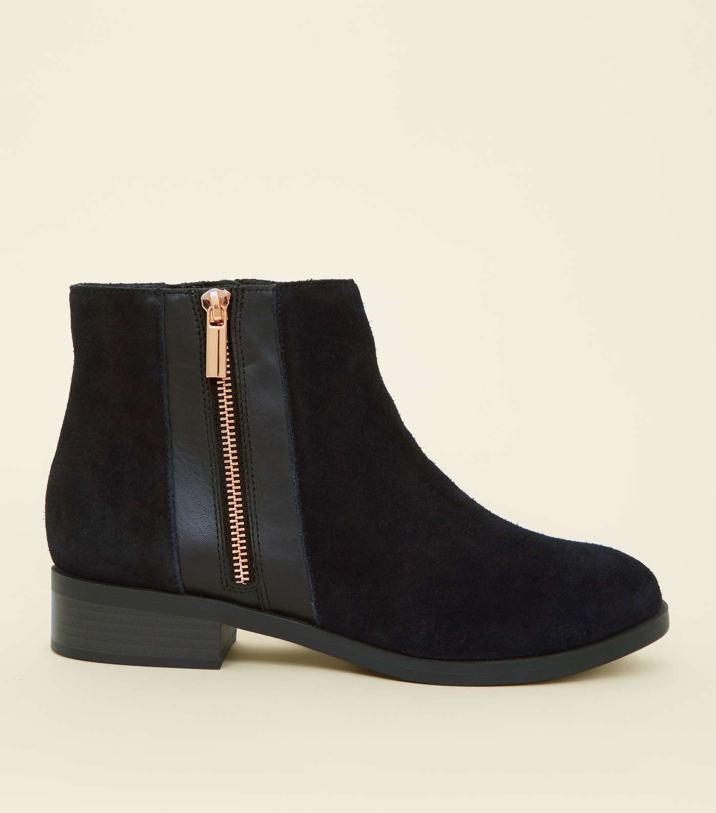 Wide Fit Black Suede Zip Side Ankle Boots