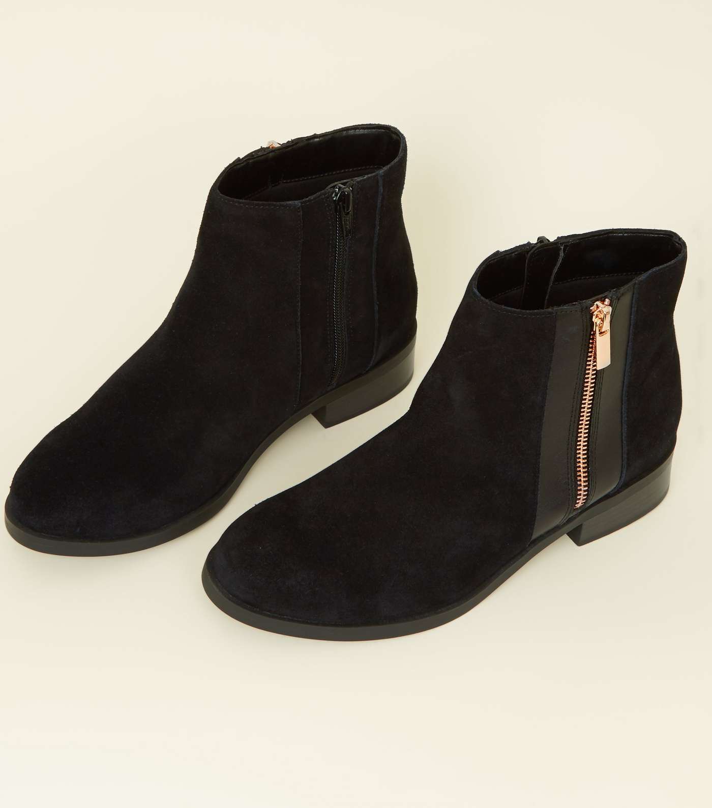 Wide Fit Black Suede Zip Side Ankle Boots Image 3