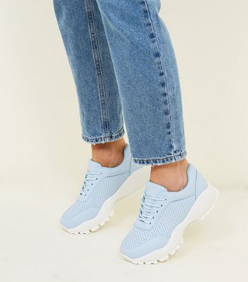 Pale Blue Perforated Lace Up Chunky 