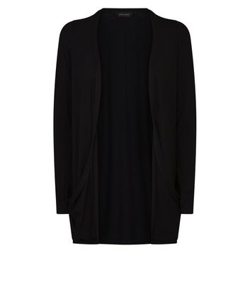 Black Pocket Side Longline Cardigan 