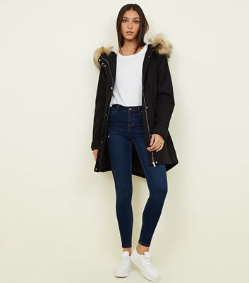 New look black parka coat sale