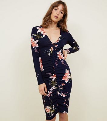 floral bodycon dress with sleeves