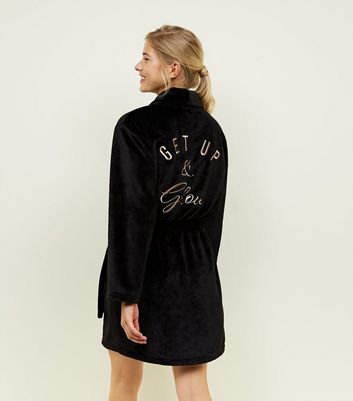 Skinnydip Black Star Print Fleece Dressing Gown | New Look
