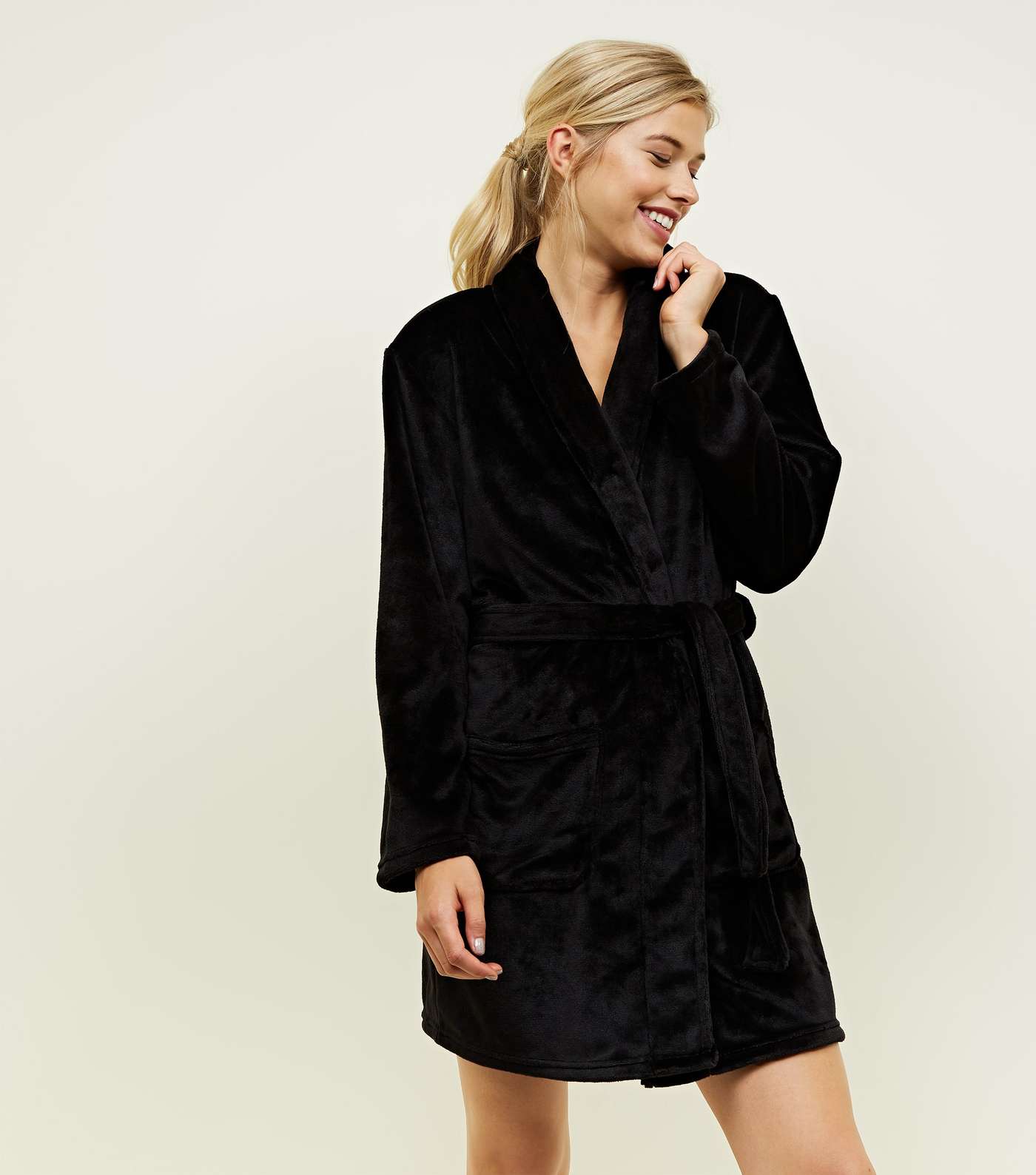 Black Get Up and Glow Fluffy Dressing Gown Image 2