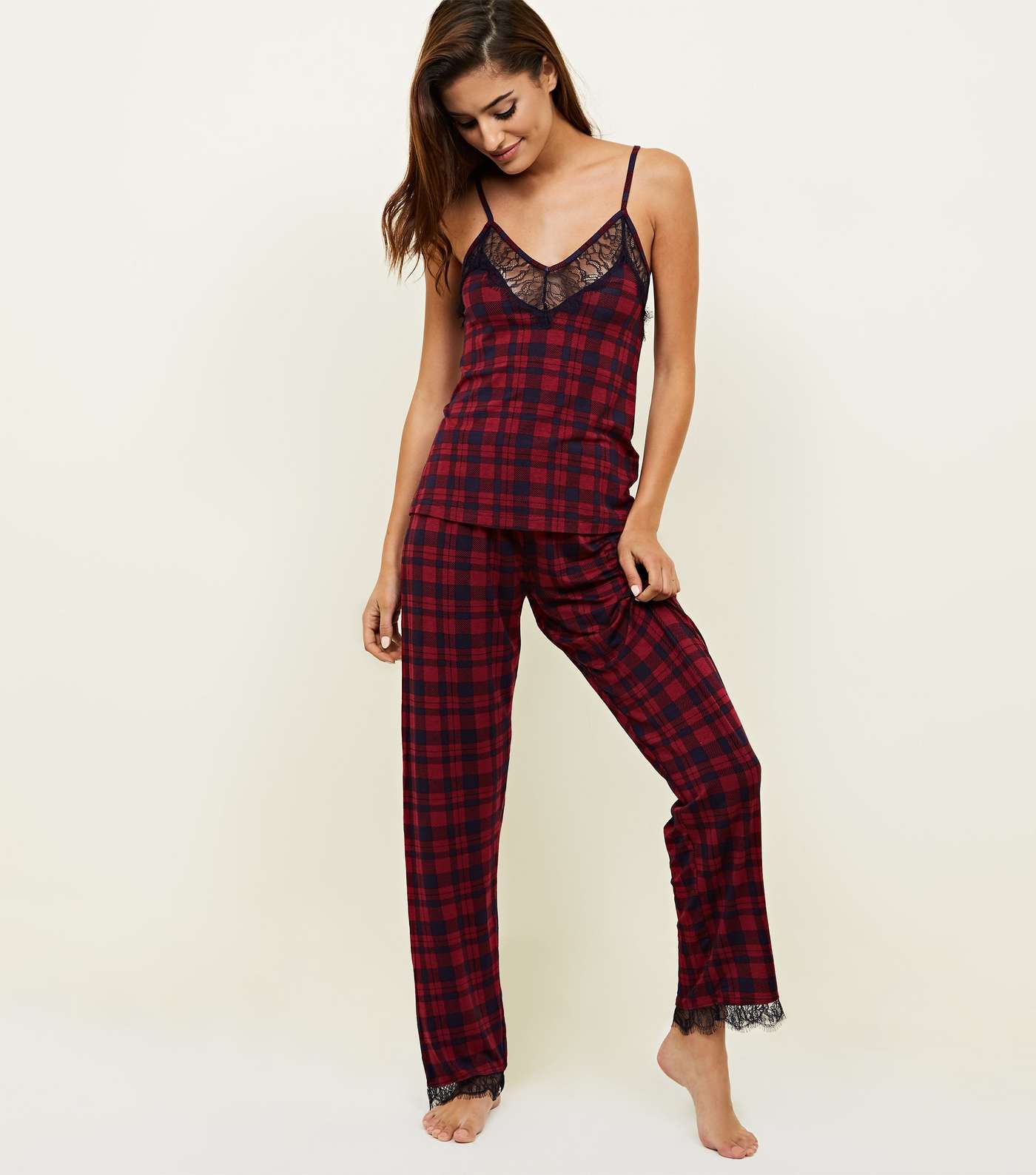 Red Check Lace Trim Pyjama Trousers 