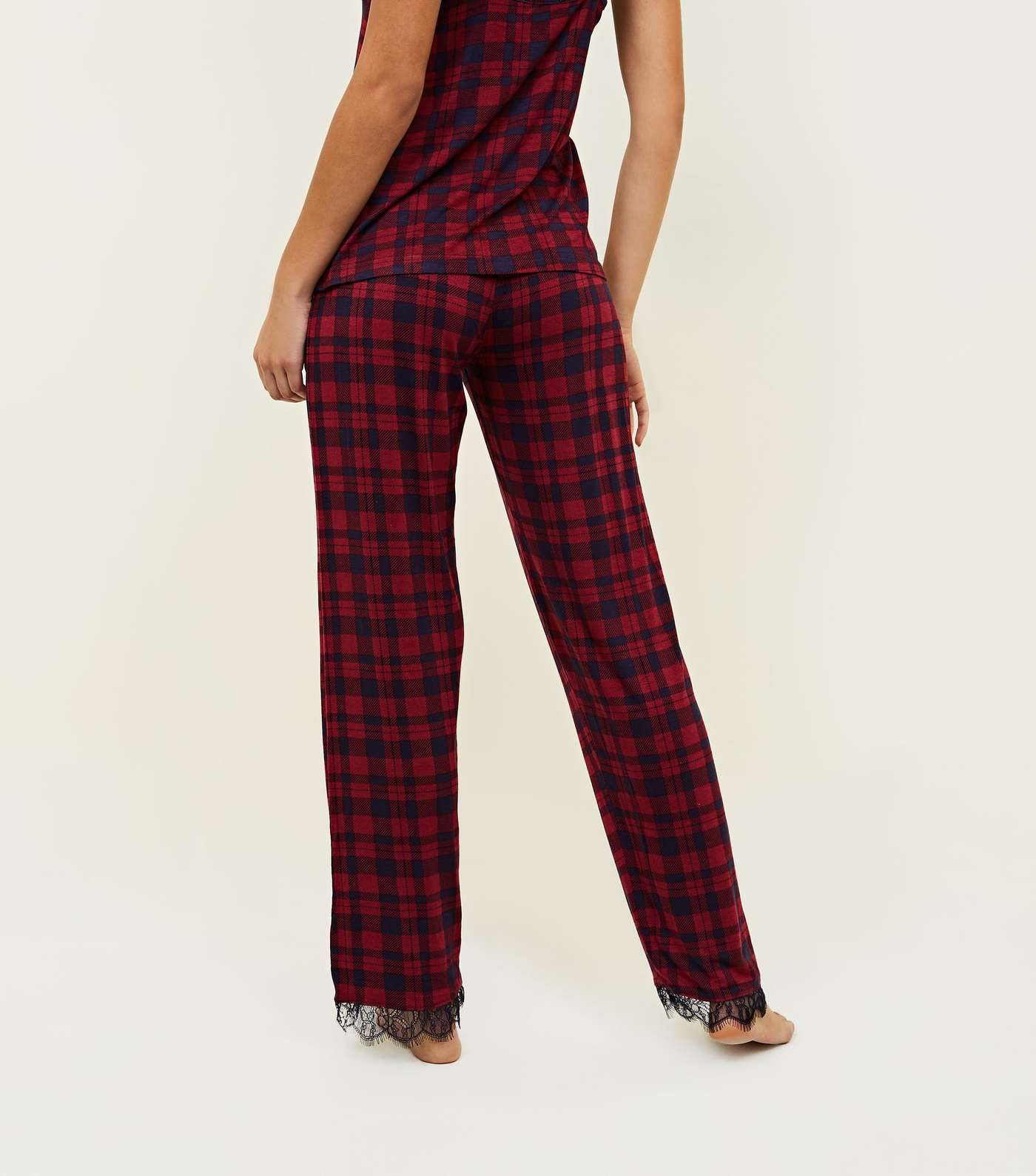 Red Check Lace Trim Pyjama Trousers  Image 3