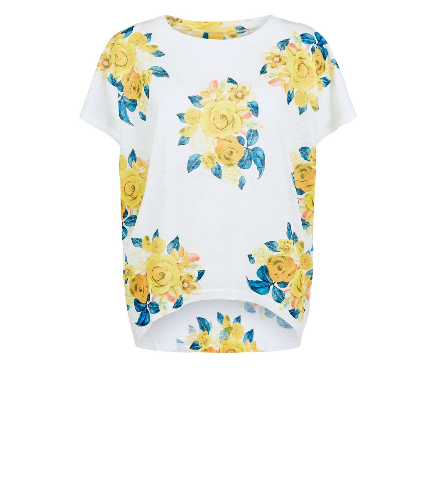Blue Vanilla White and Mustard Rose Print Frill Sleeve Top Image 4