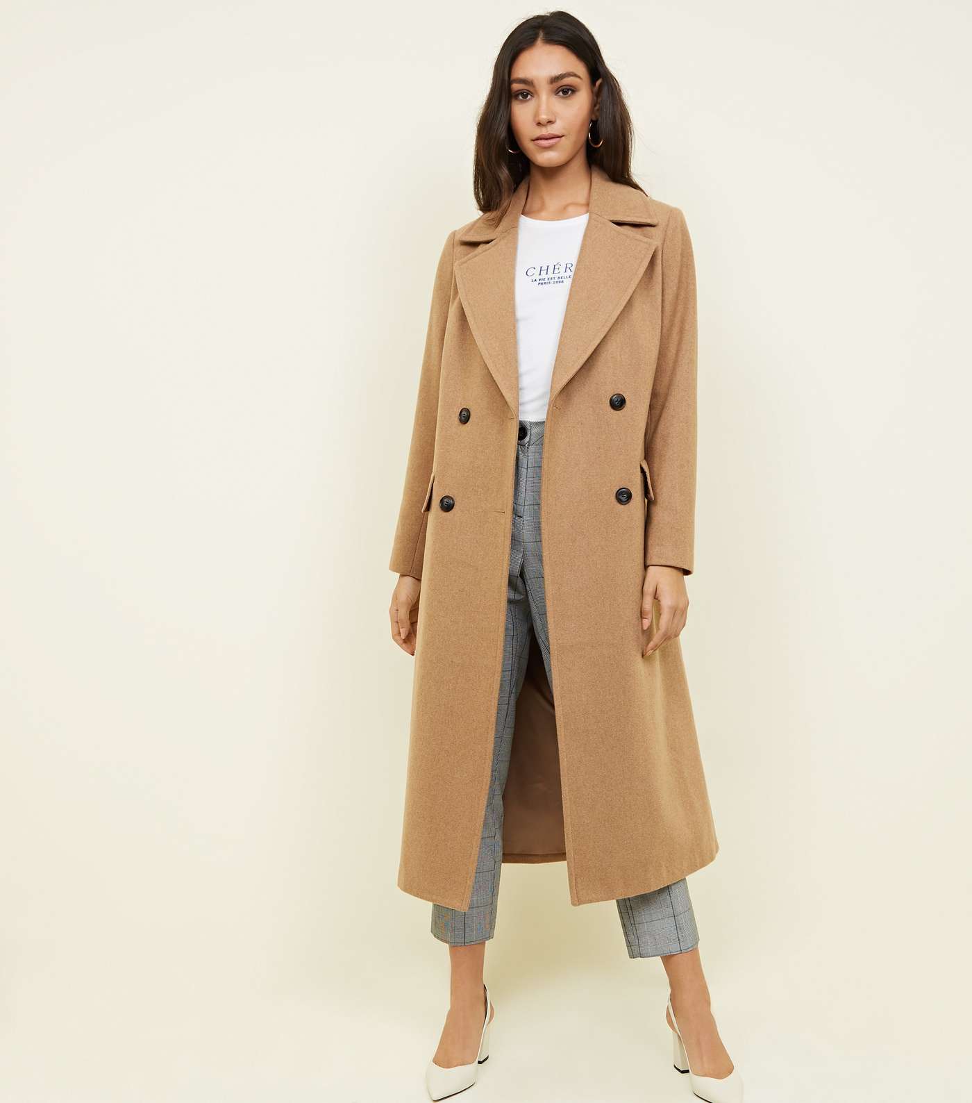 Camel Double Breasted Maxi Coat