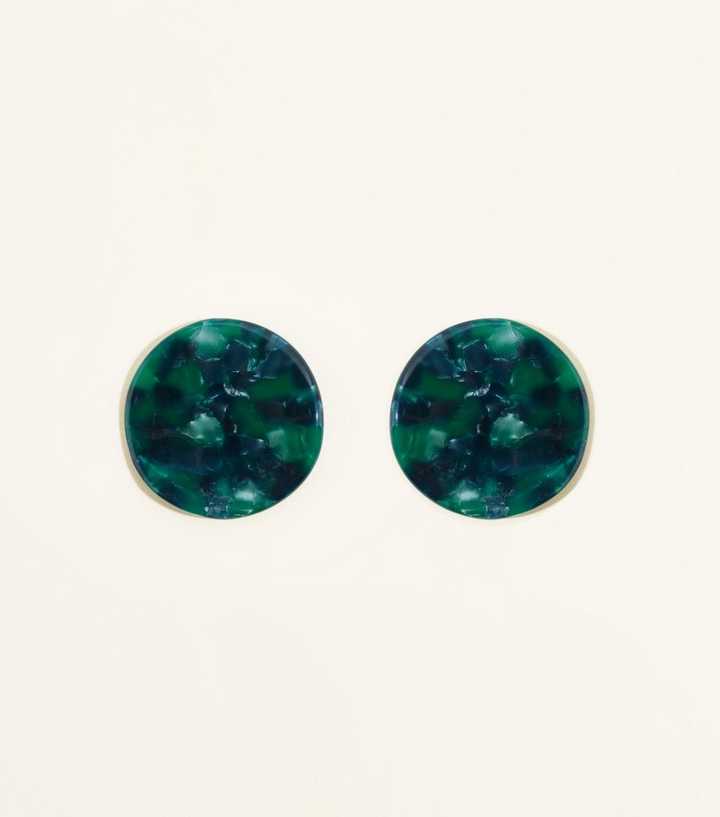 Green Resin Irregular Round Stud Earrings 