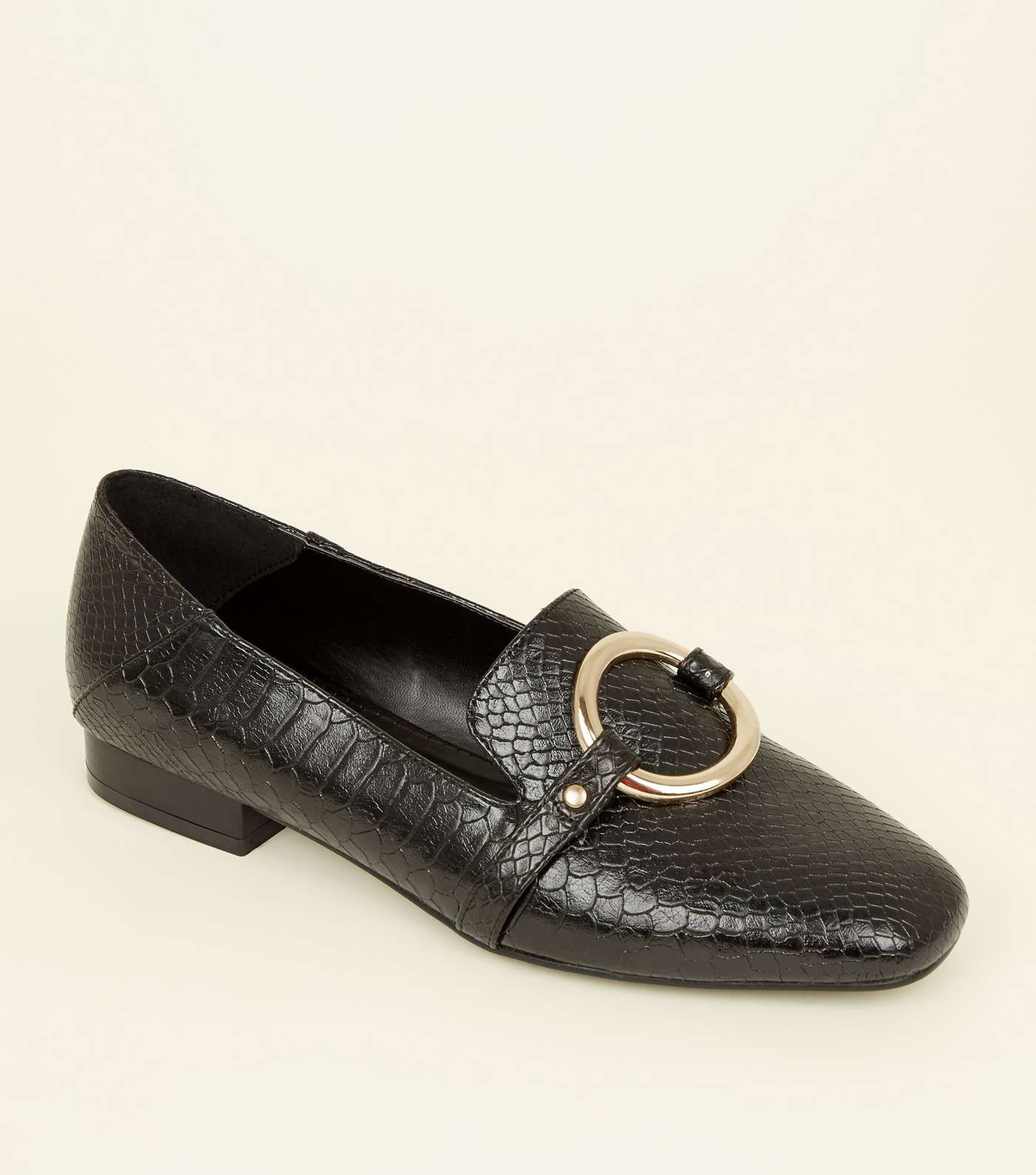 Black Faux Snake Ring Front Loafers