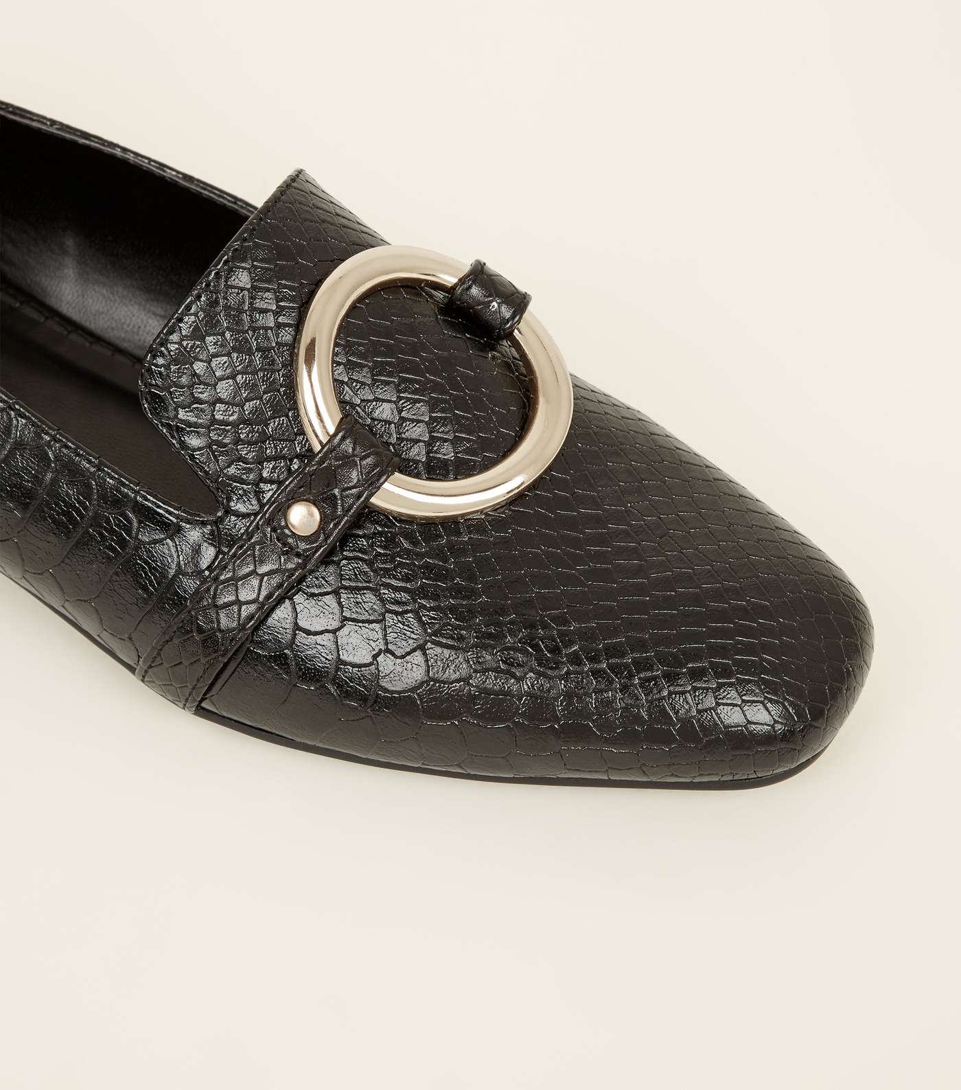 Black Faux Snake Ring Front Loafers Image 3