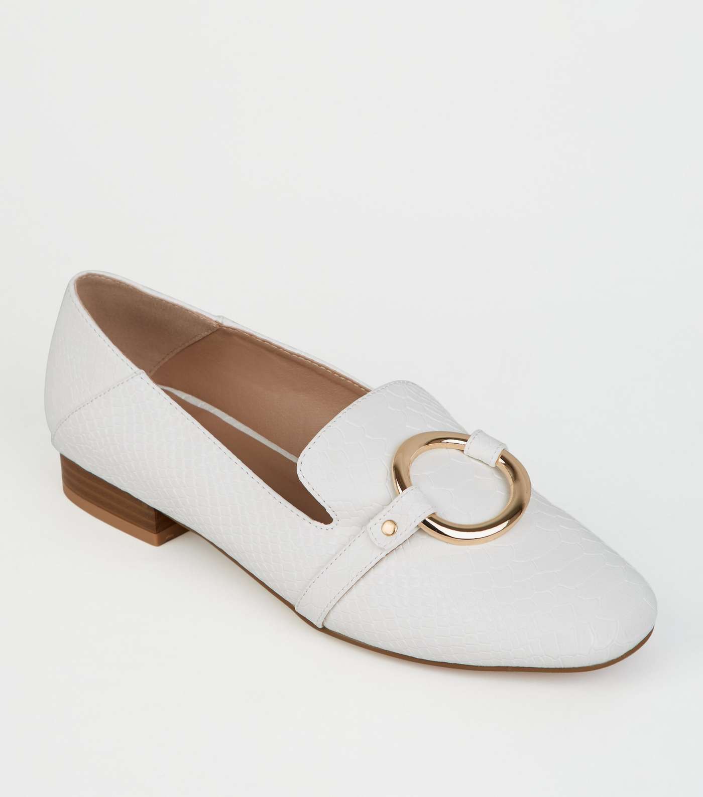 White Faux Snake Ring Front Loafers