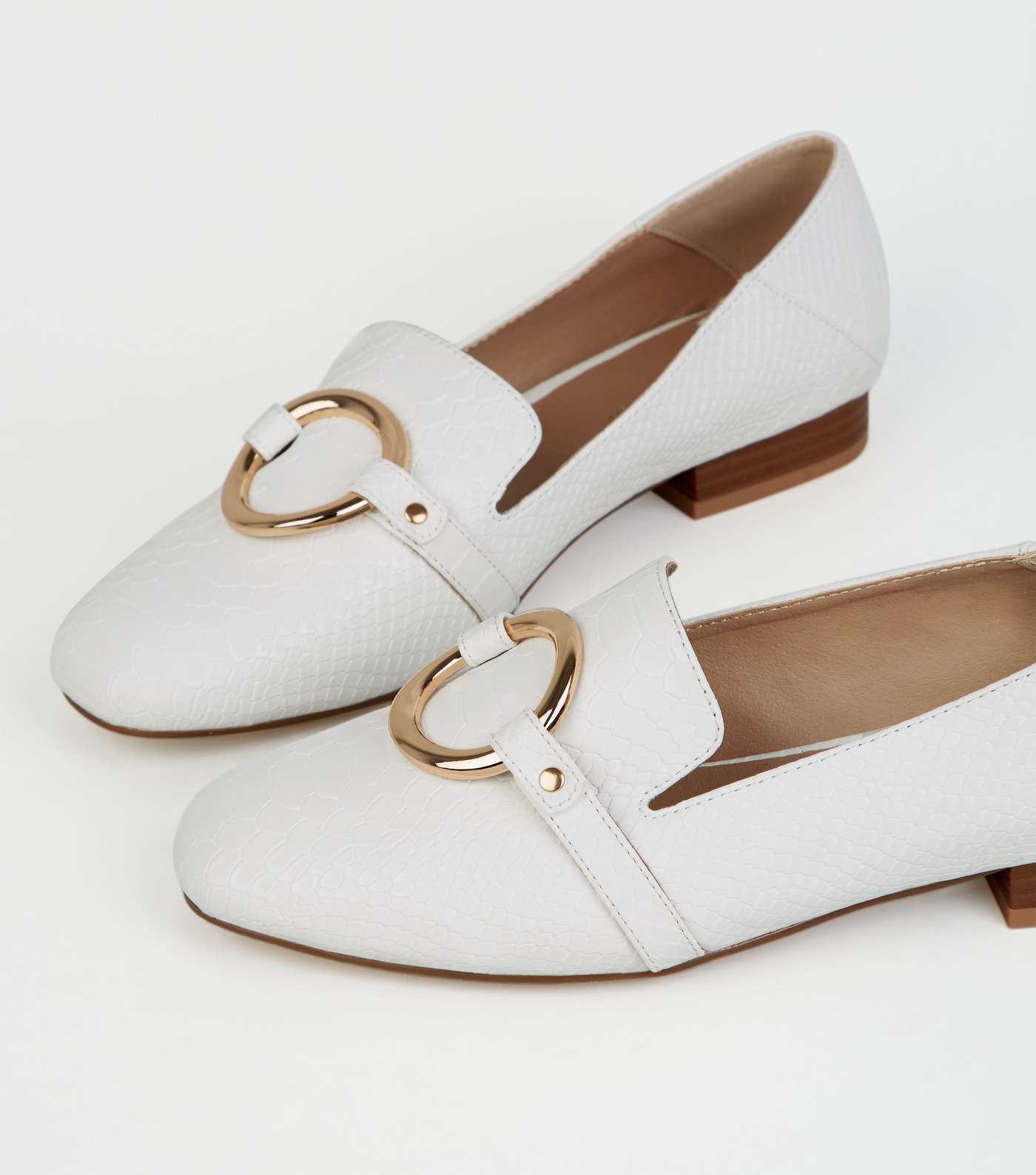 White Faux Snake Ring Front Loafers Image 3
