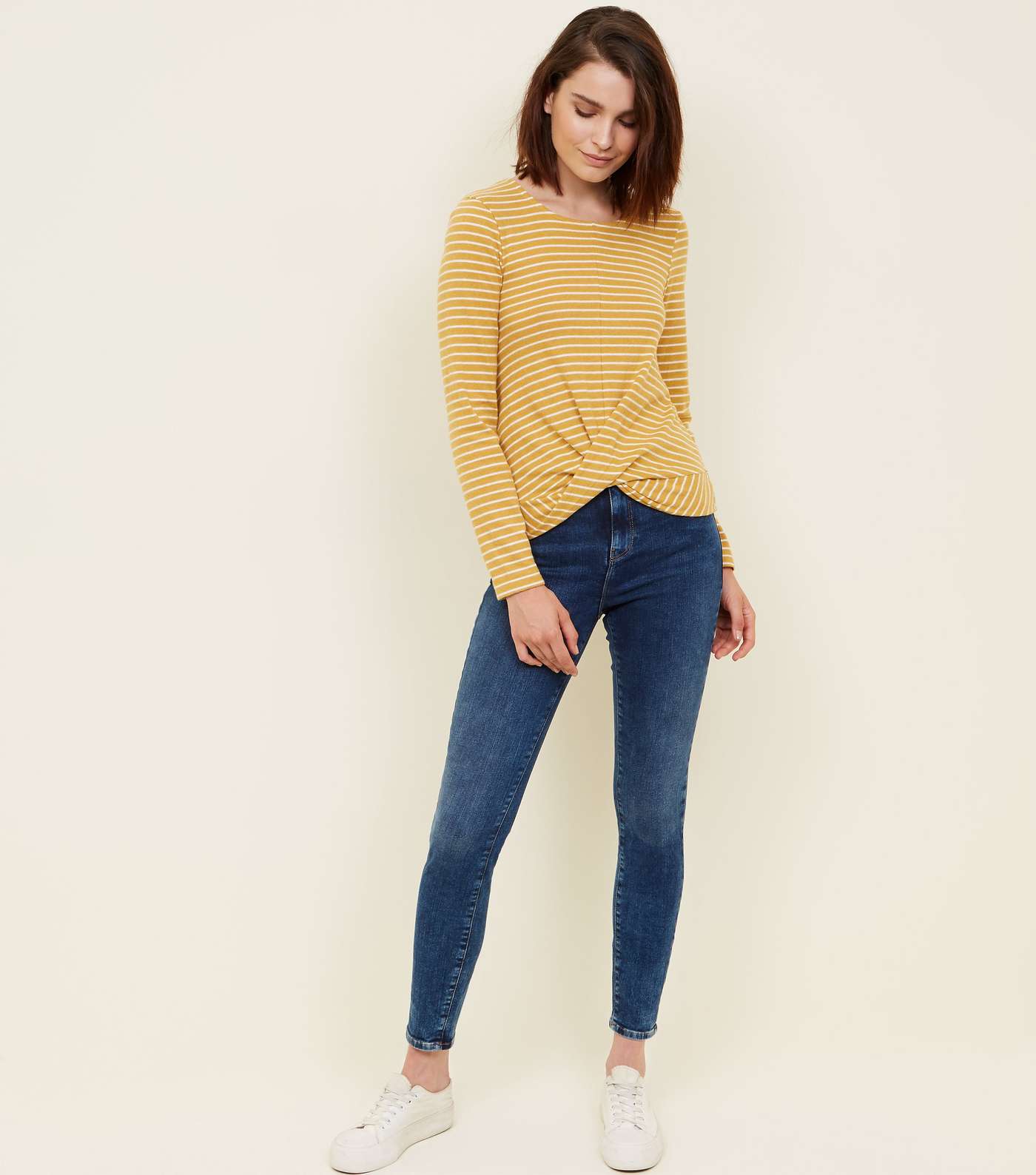 Yellow Stripe Brushed Twist Front Top Image 2