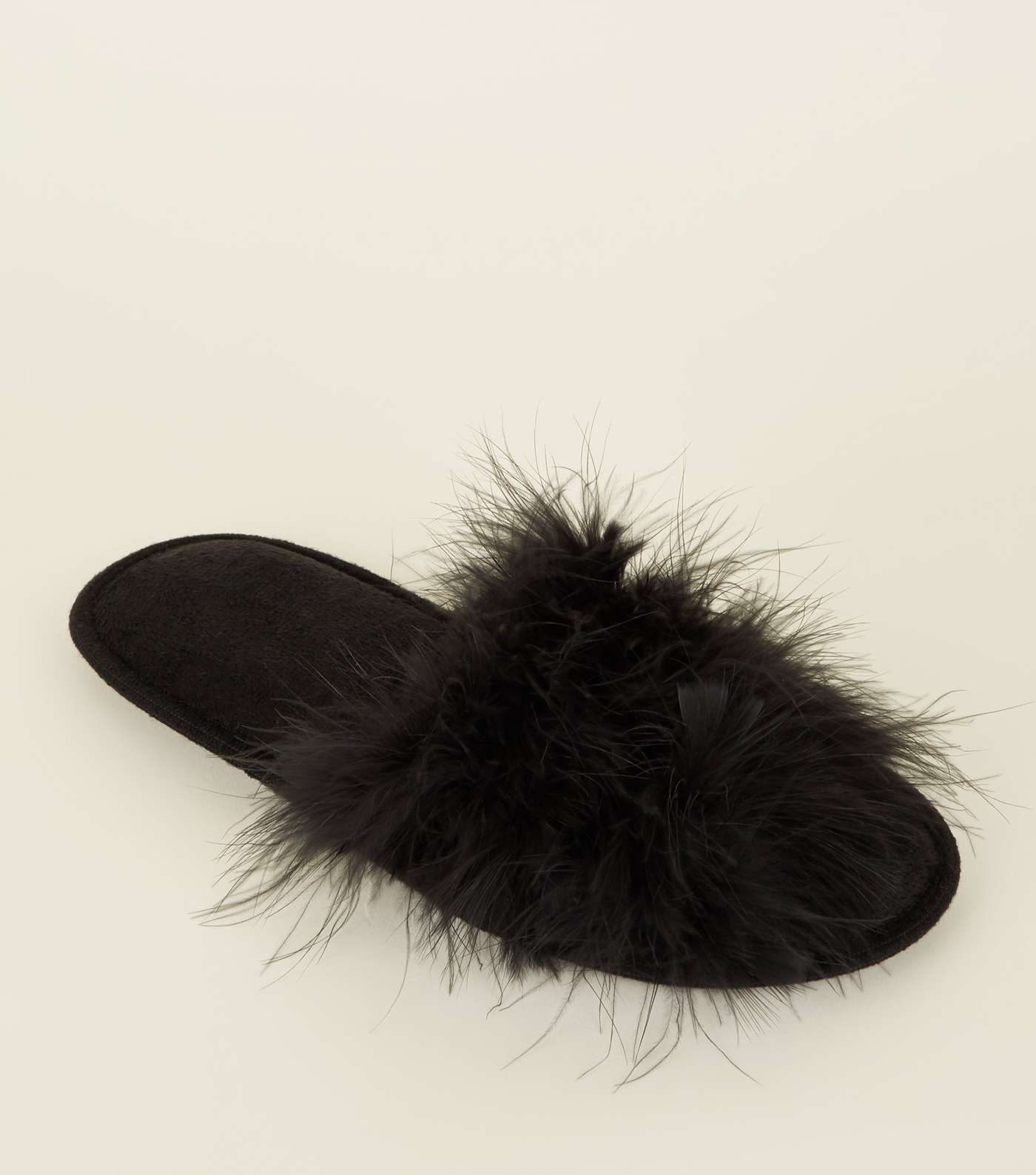 Black Fluffy Feather Slider Slippers