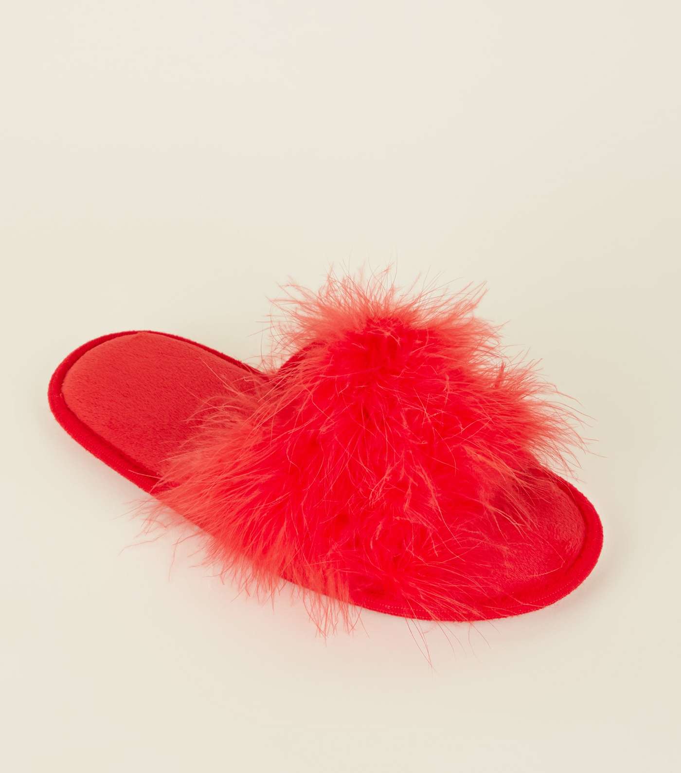 Red Fluffy Feather Slider Slippers