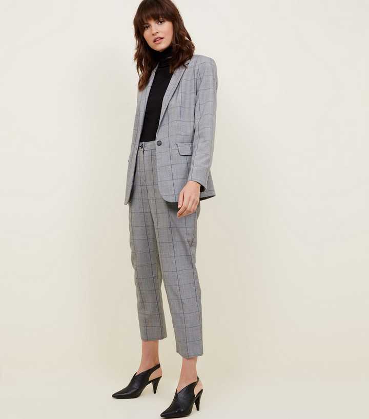 Light Grey Check Single Breasted Blazer 
