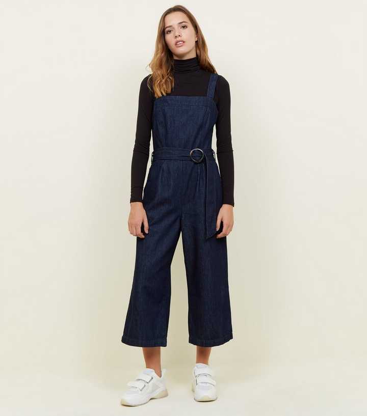 Blue Rinse Wash Belted Denim Culotte Jumpsuit