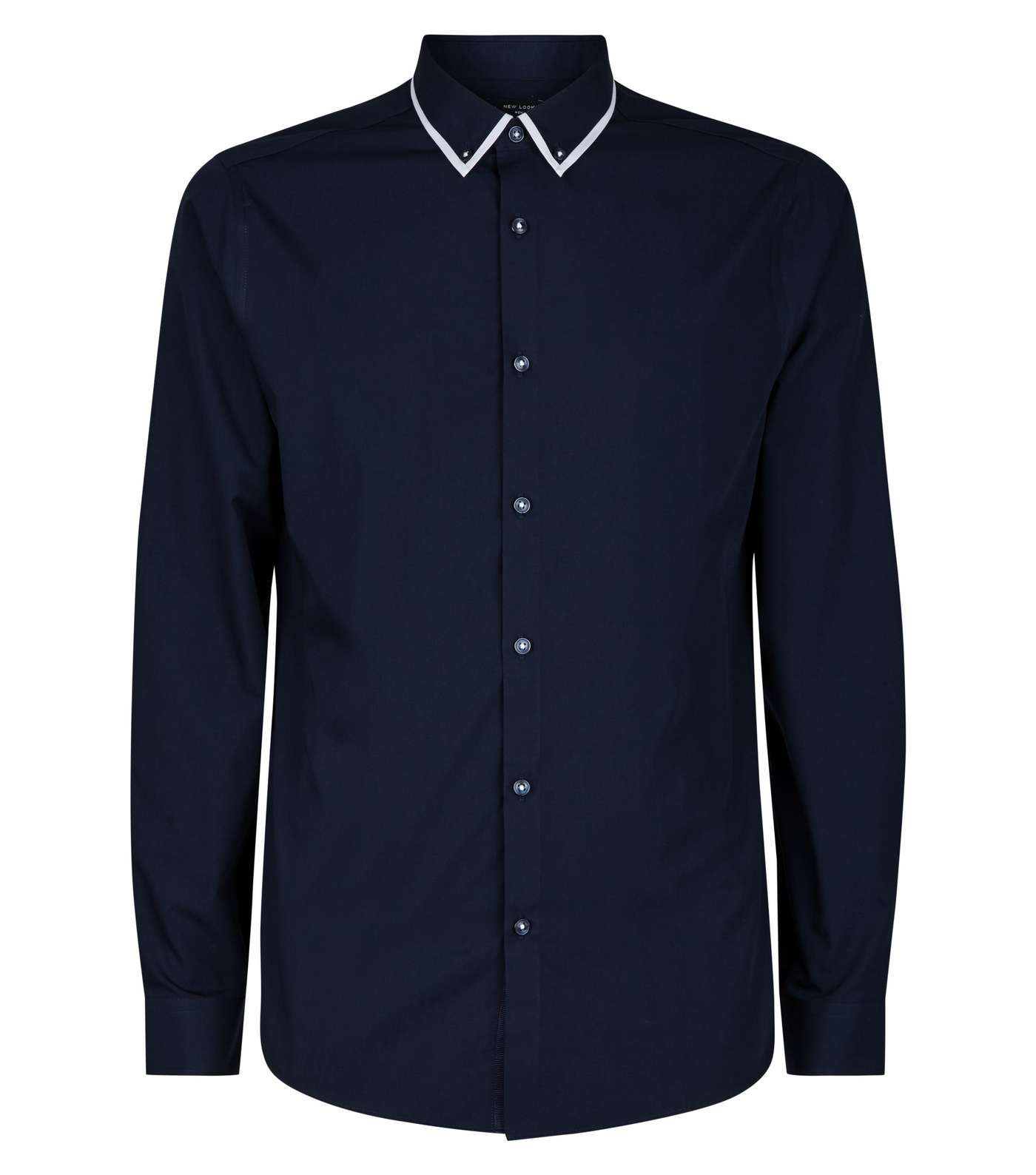 Navy Tipped White Collared Shirt Image 4