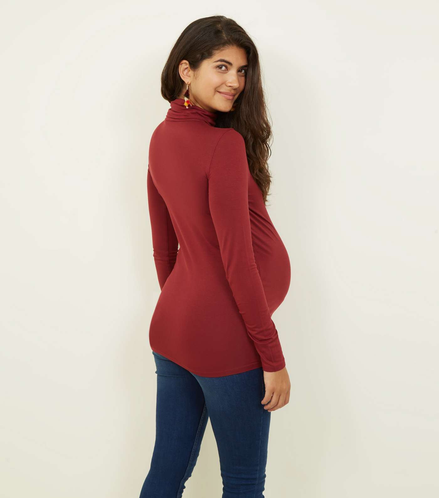 Maternity Burgundy Roll Neck Top  Image 3