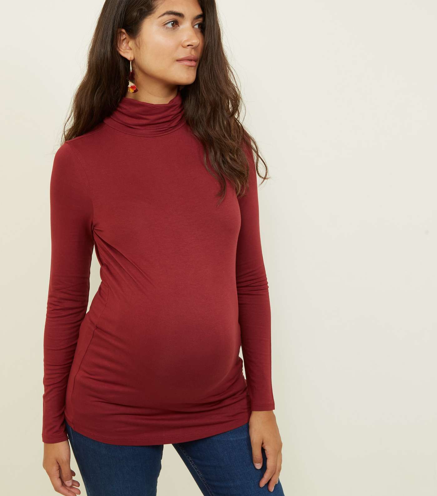Maternity Burgundy Roll Neck Top  Image 5