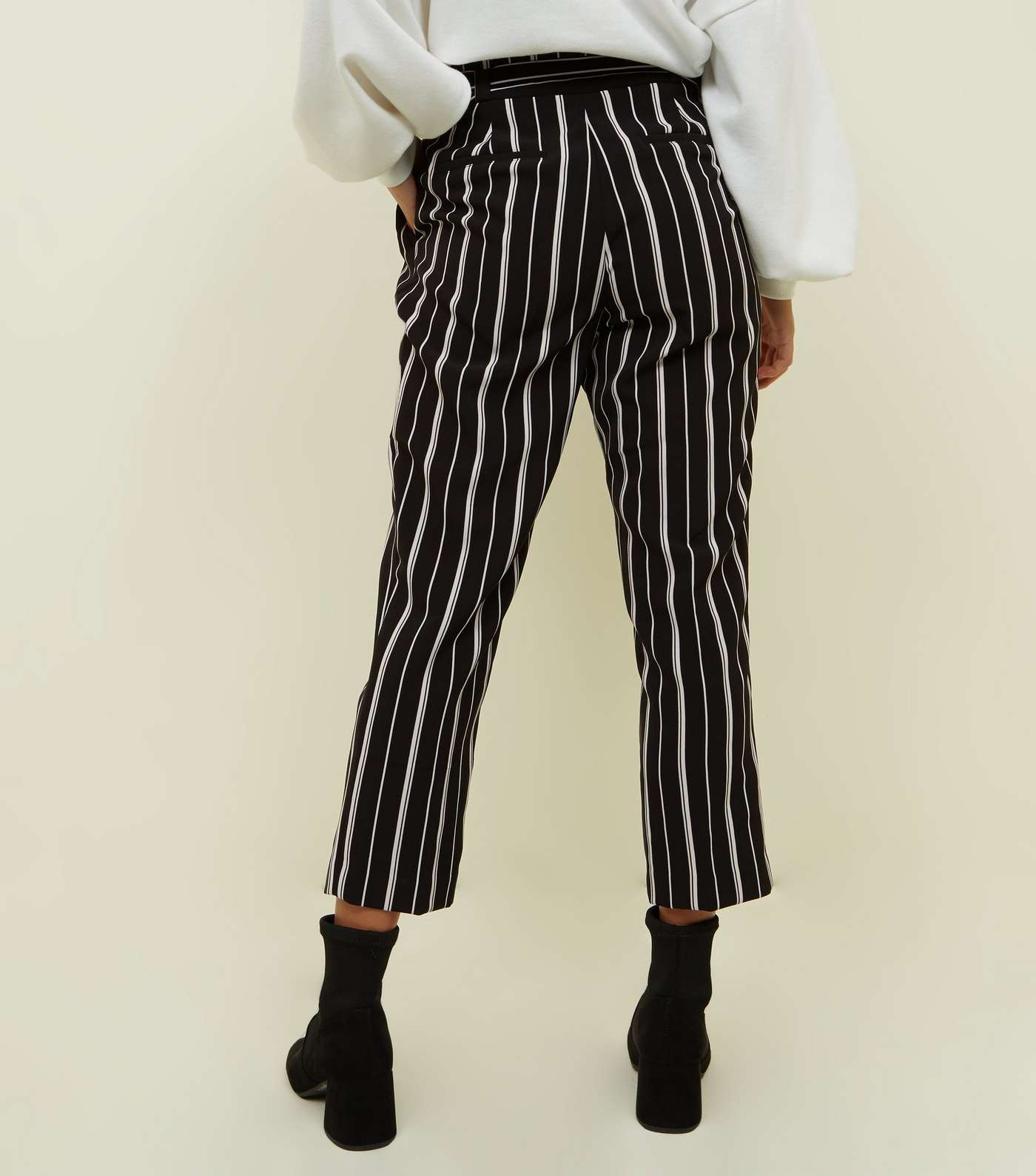 Petite Black Stripe Tapered Trousers Image 3