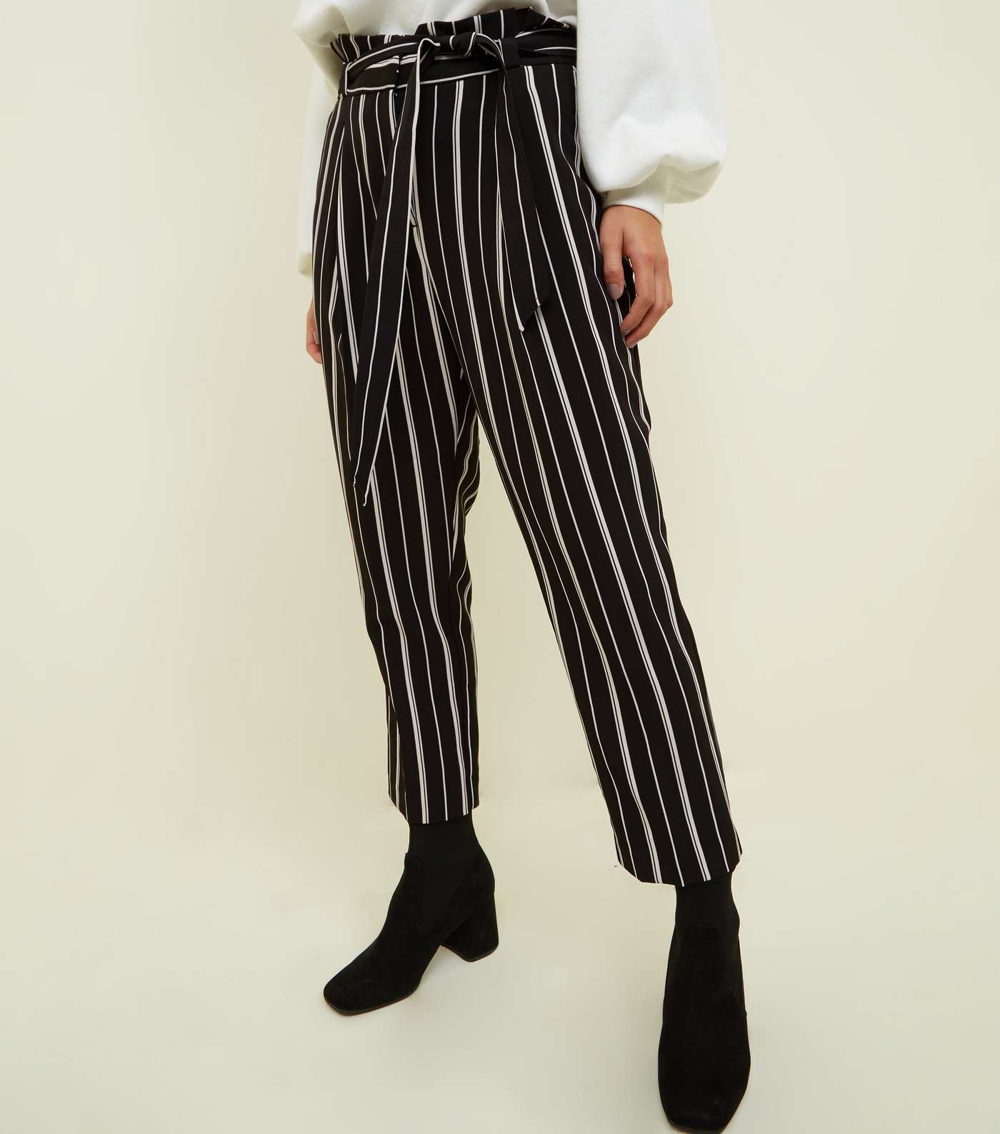 Petite Black Stripe Tapered Trousers Image 5