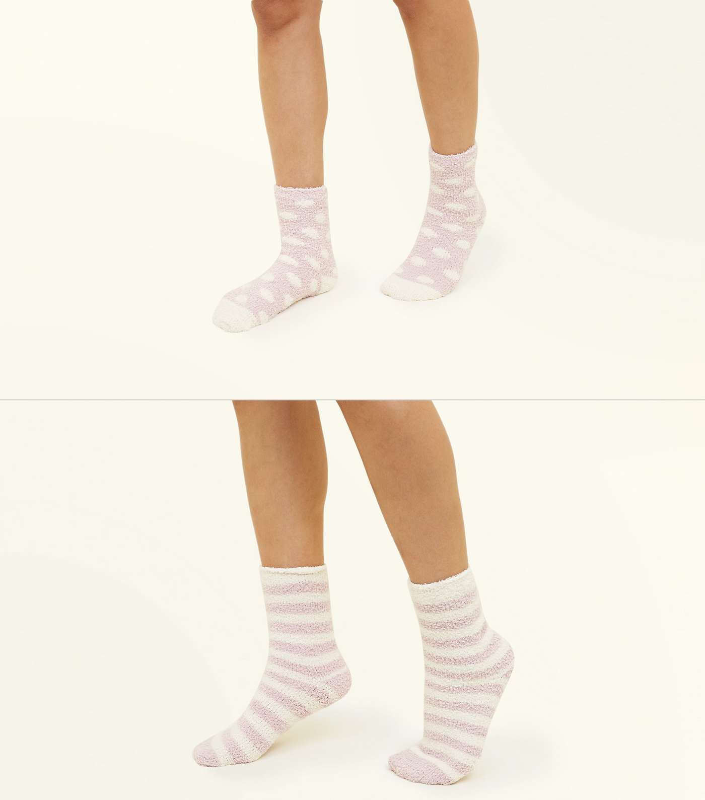 2 Pack Pink Spot and Stripe Fluffy Socks Image 2