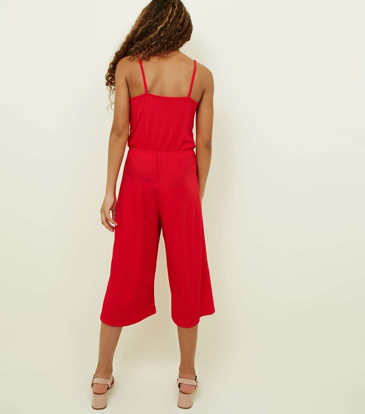 Girls Red Ribbed Strappy Jumpsuit Image 3