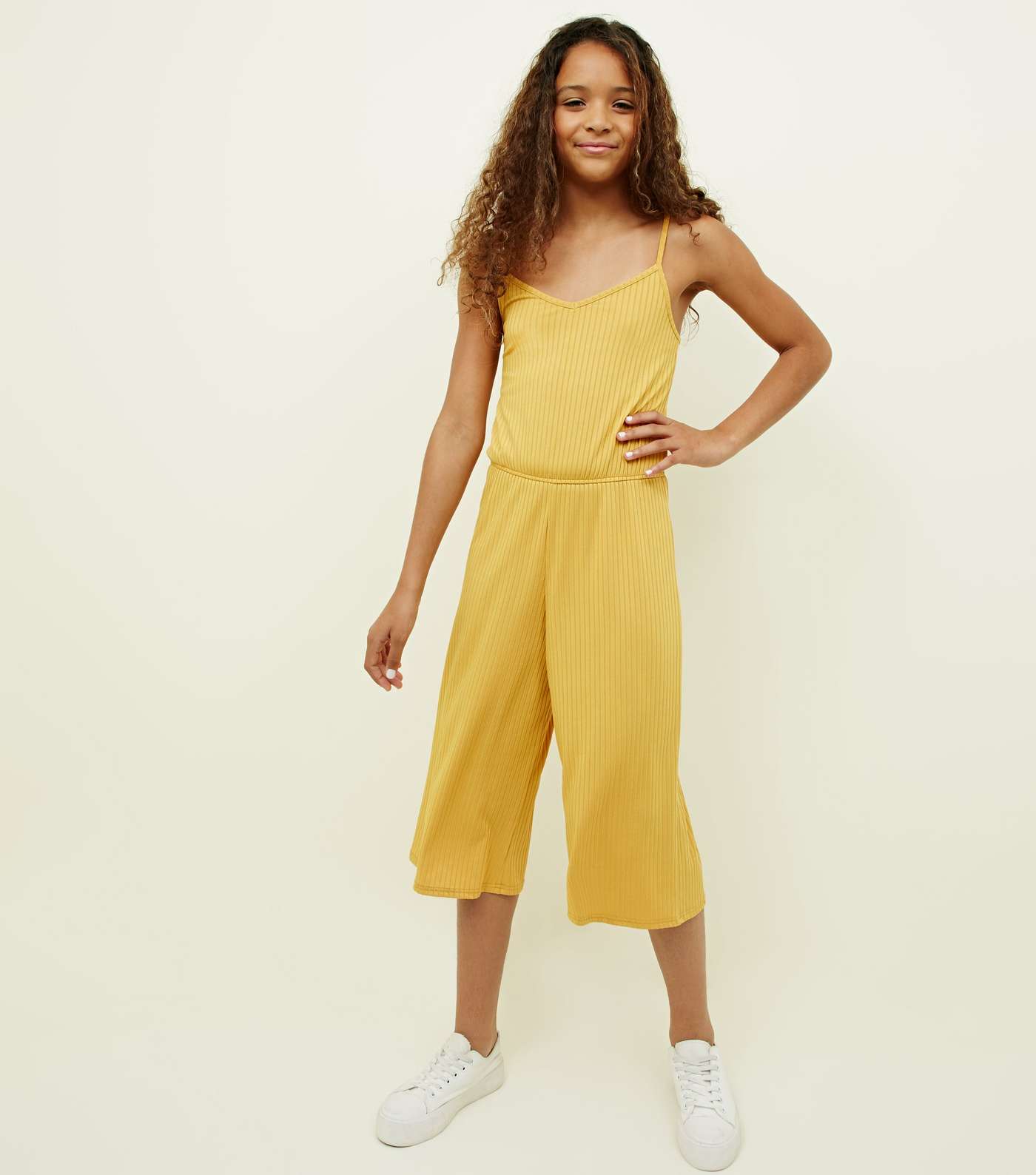 Girls Mustard Ribbed Strappy Jumpsuit