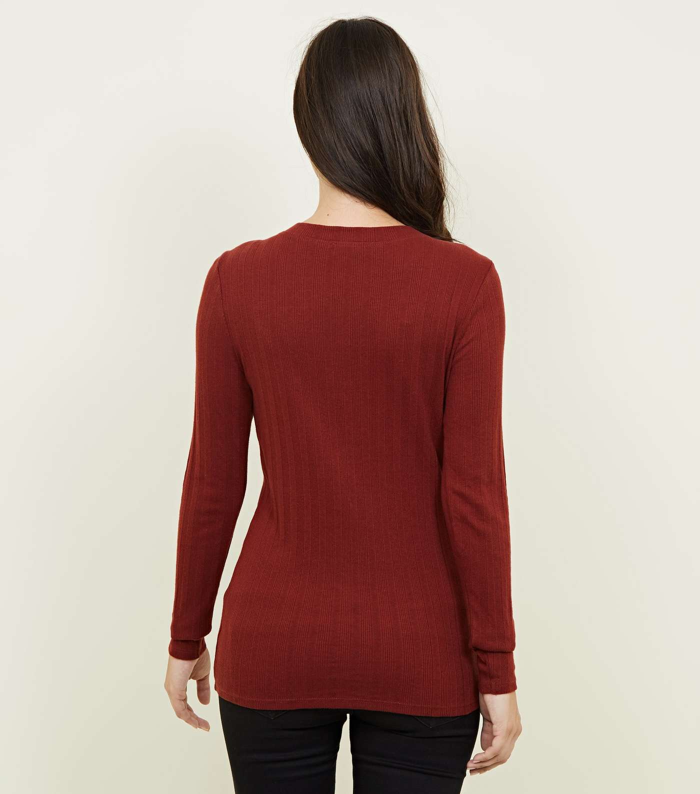 Maternity Rust Ribbed Long Sleeve Top Image 3