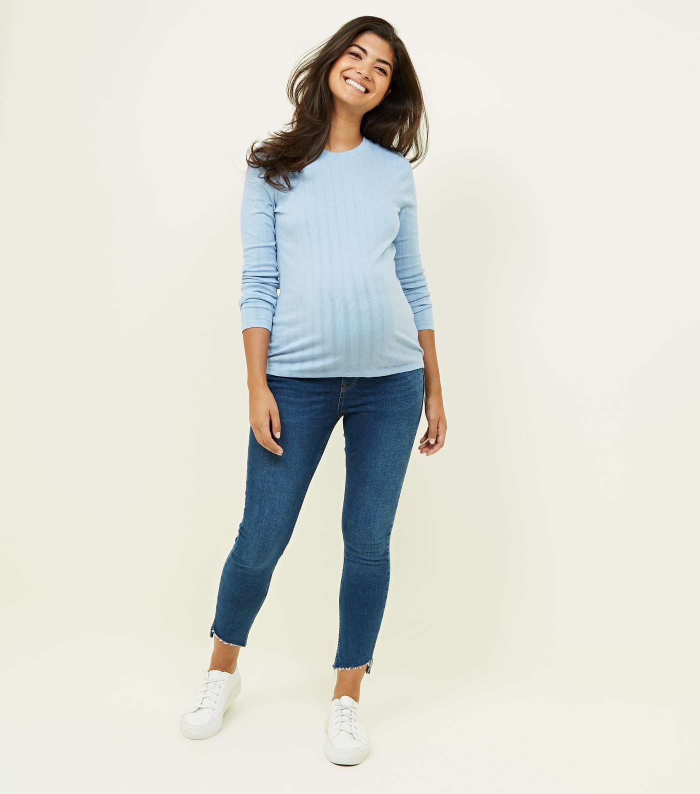 Maternity Blue Ribbed Long Sleeve Top Image 2