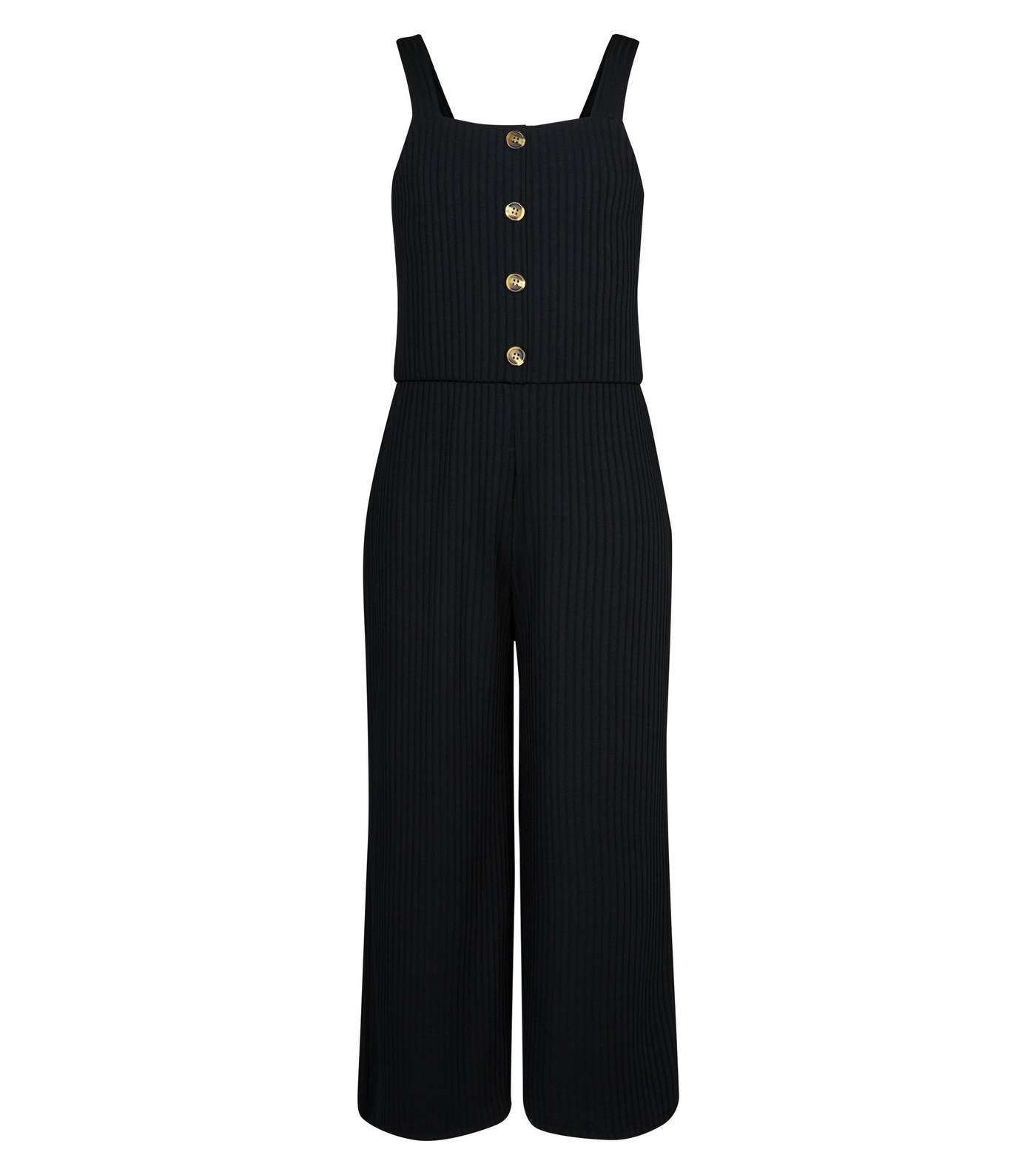 Girls Black Ribbed Button Front Jumpsuit Image 4