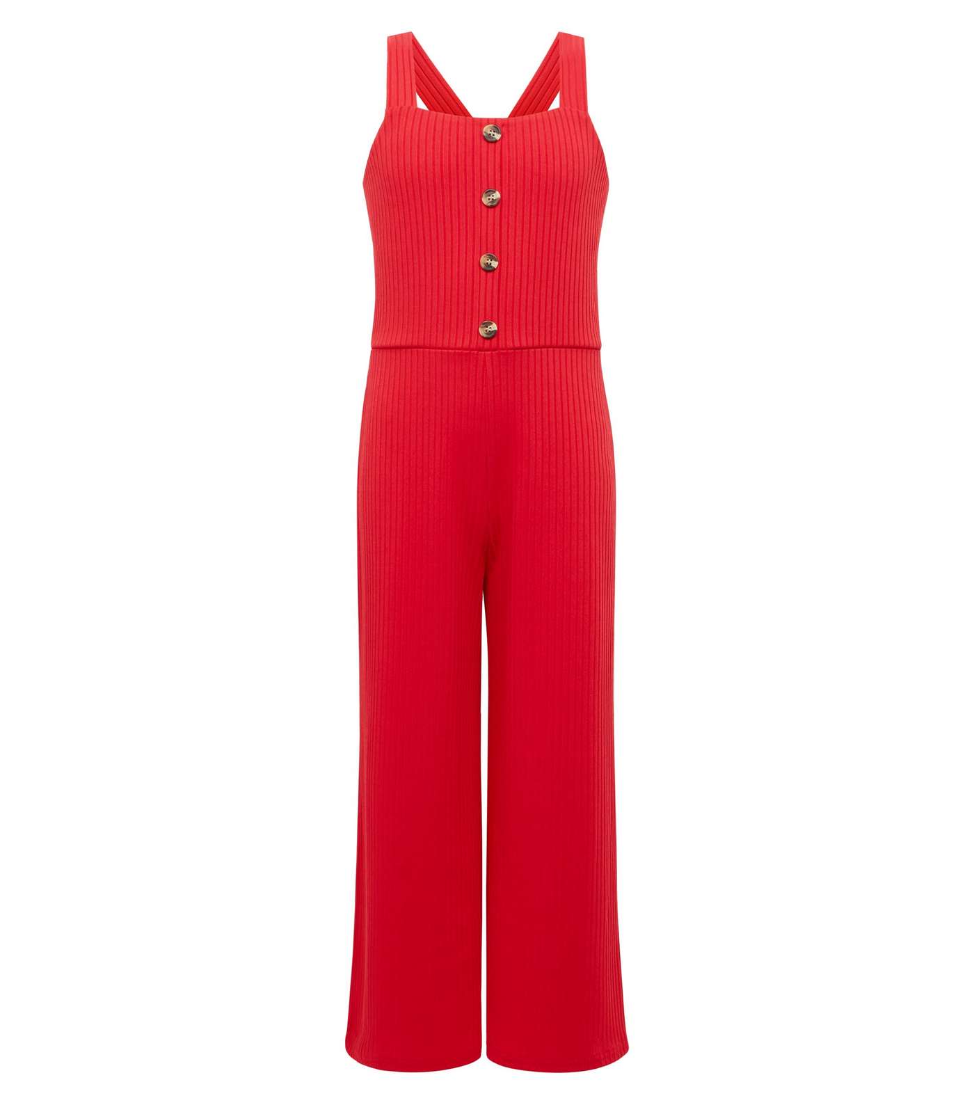 Girls Red Ribbed Button Front Jumpsuit Image 4