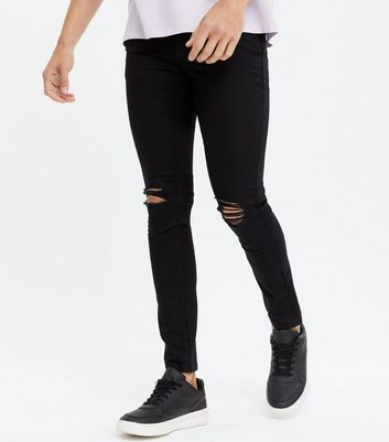 mens ripped knee jeans black