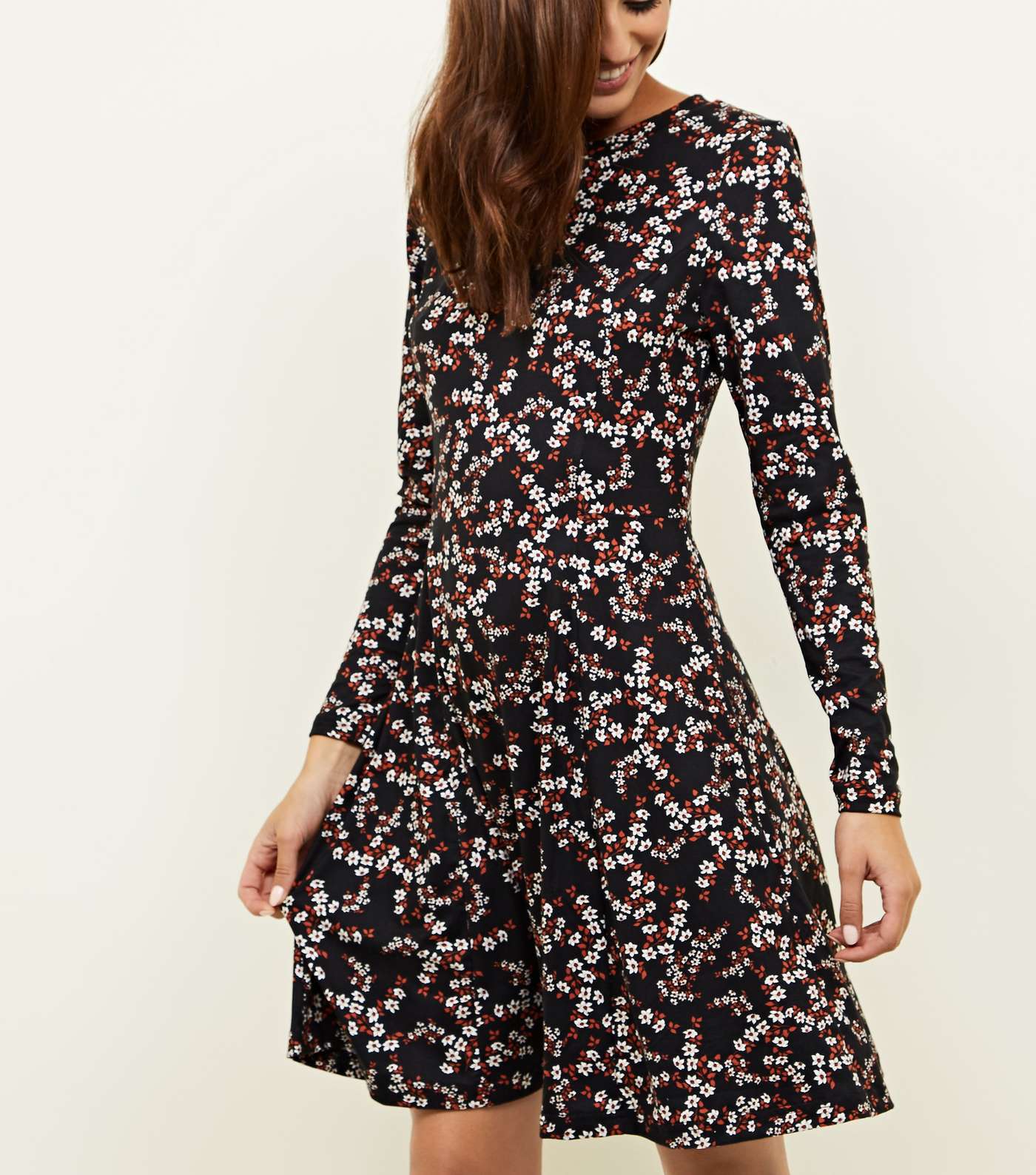 Black Floral Soft Touch Long Sleeve Dress  Image 2