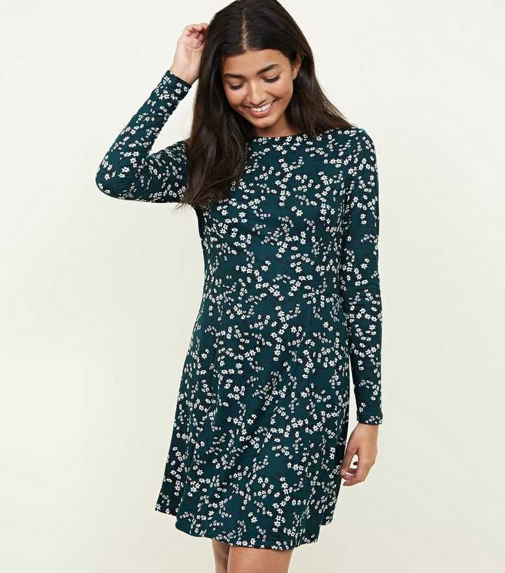 Green Floral Soft Touch Skater Dress