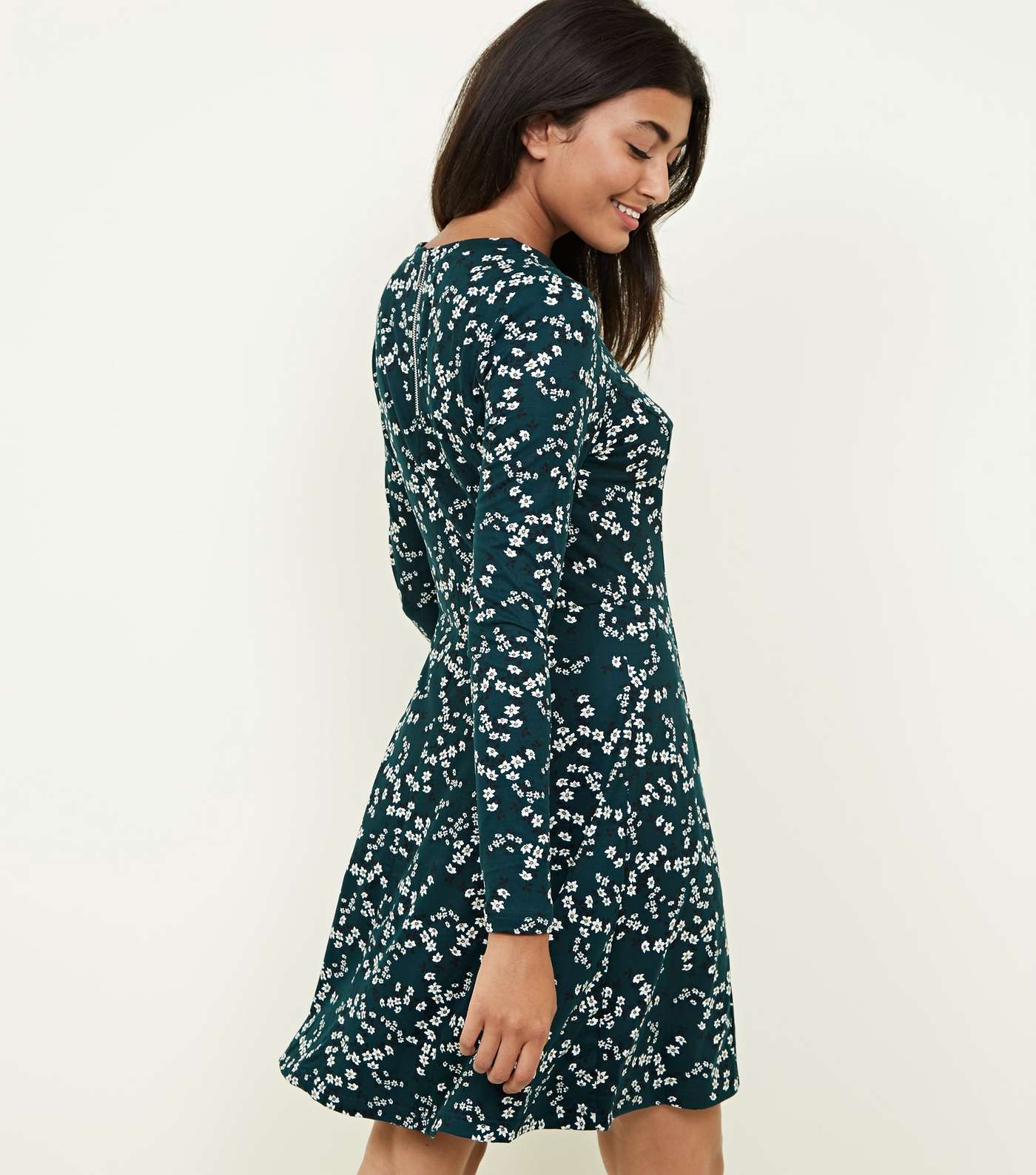 Green Floral Soft Touch Skater Dress Image 3