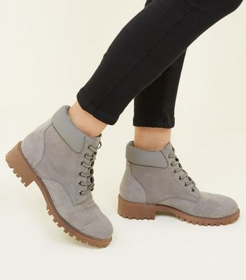 Girls Grey Suedette Worker Boots | New Look