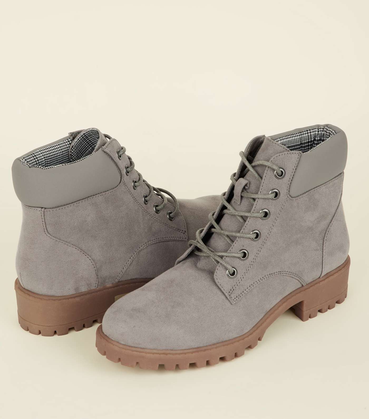 Girls Grey Suedette Worker Boots  Image 4