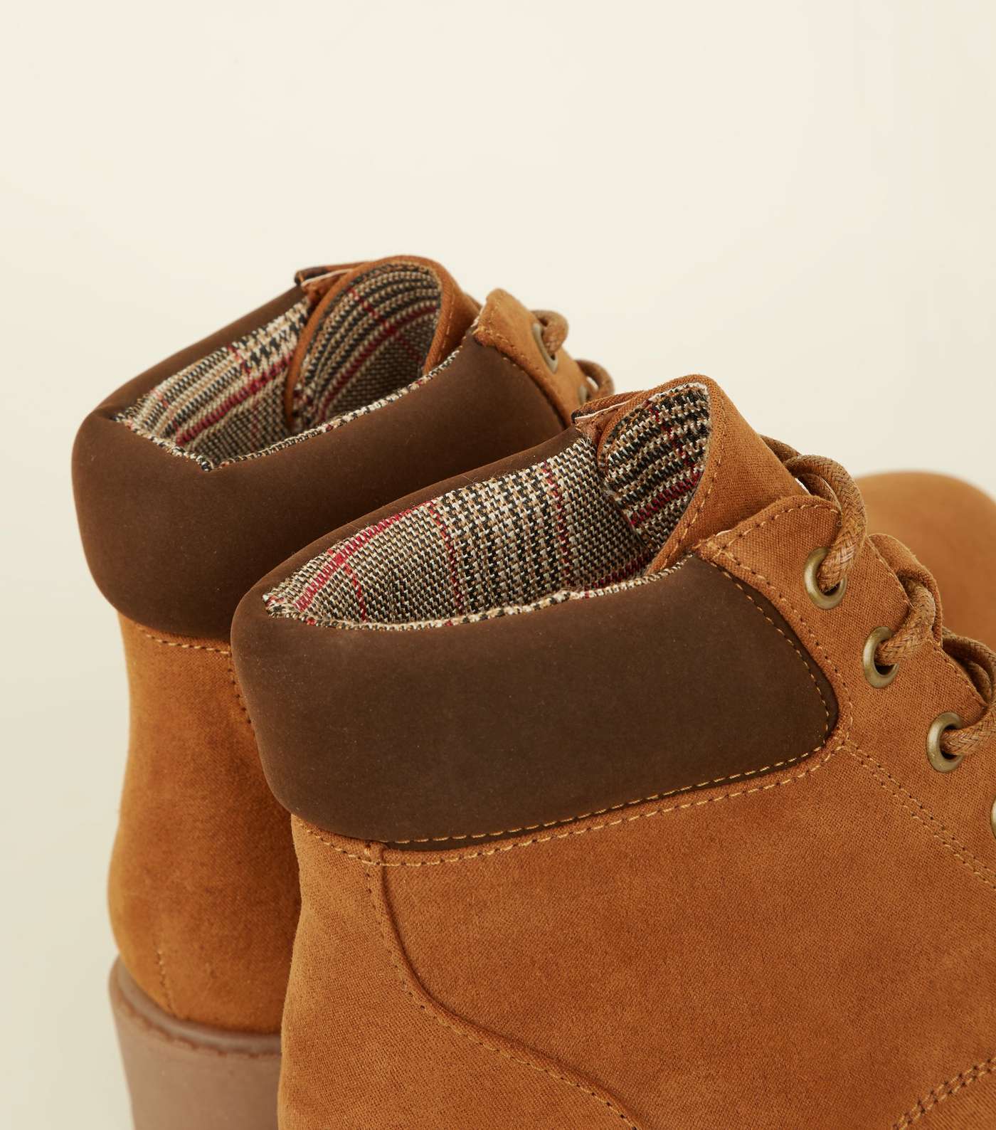 Girls Tan Suedette Worker Boots Image 3