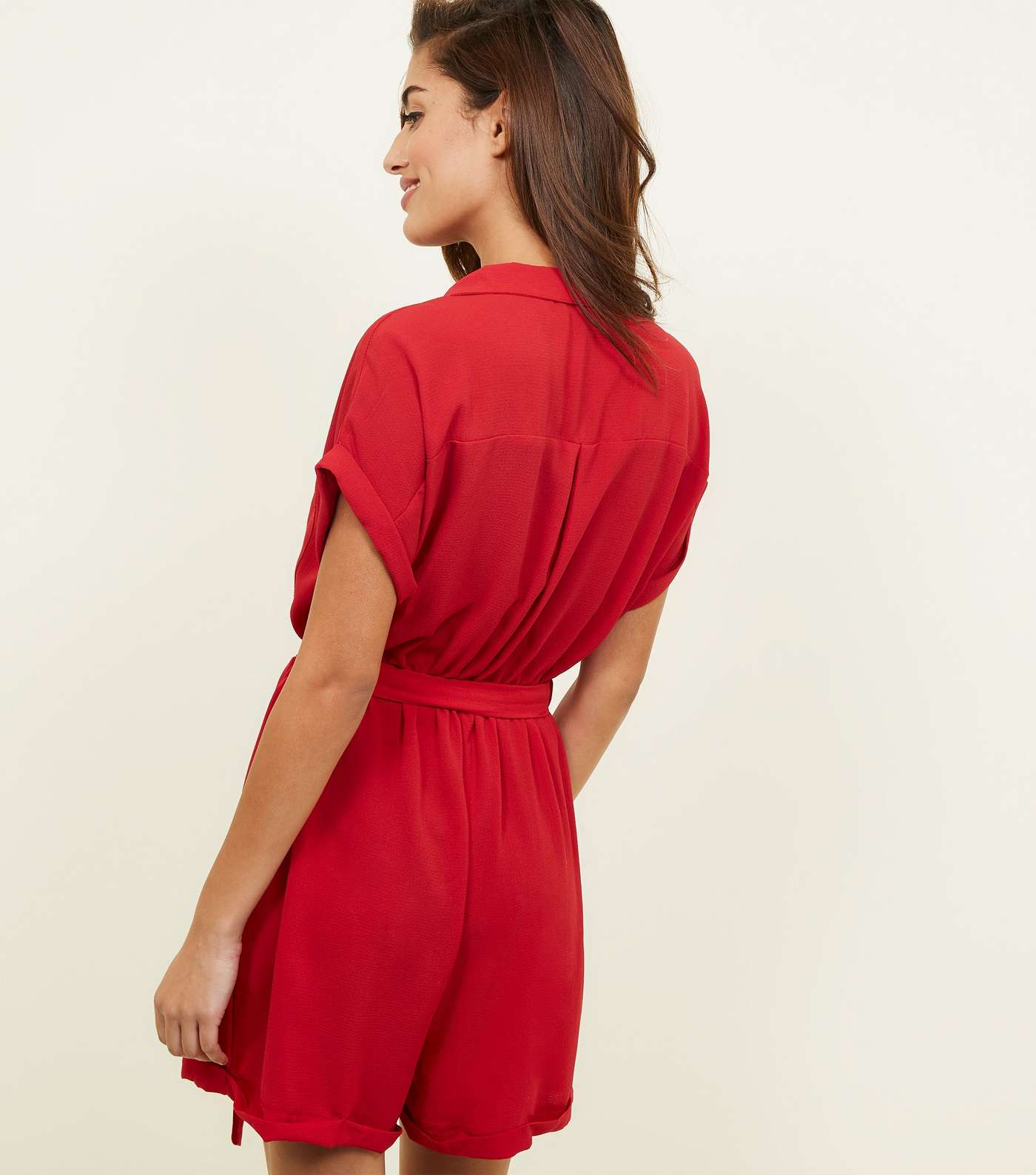 Red Revere Collar Button Through Playsuit Image 3