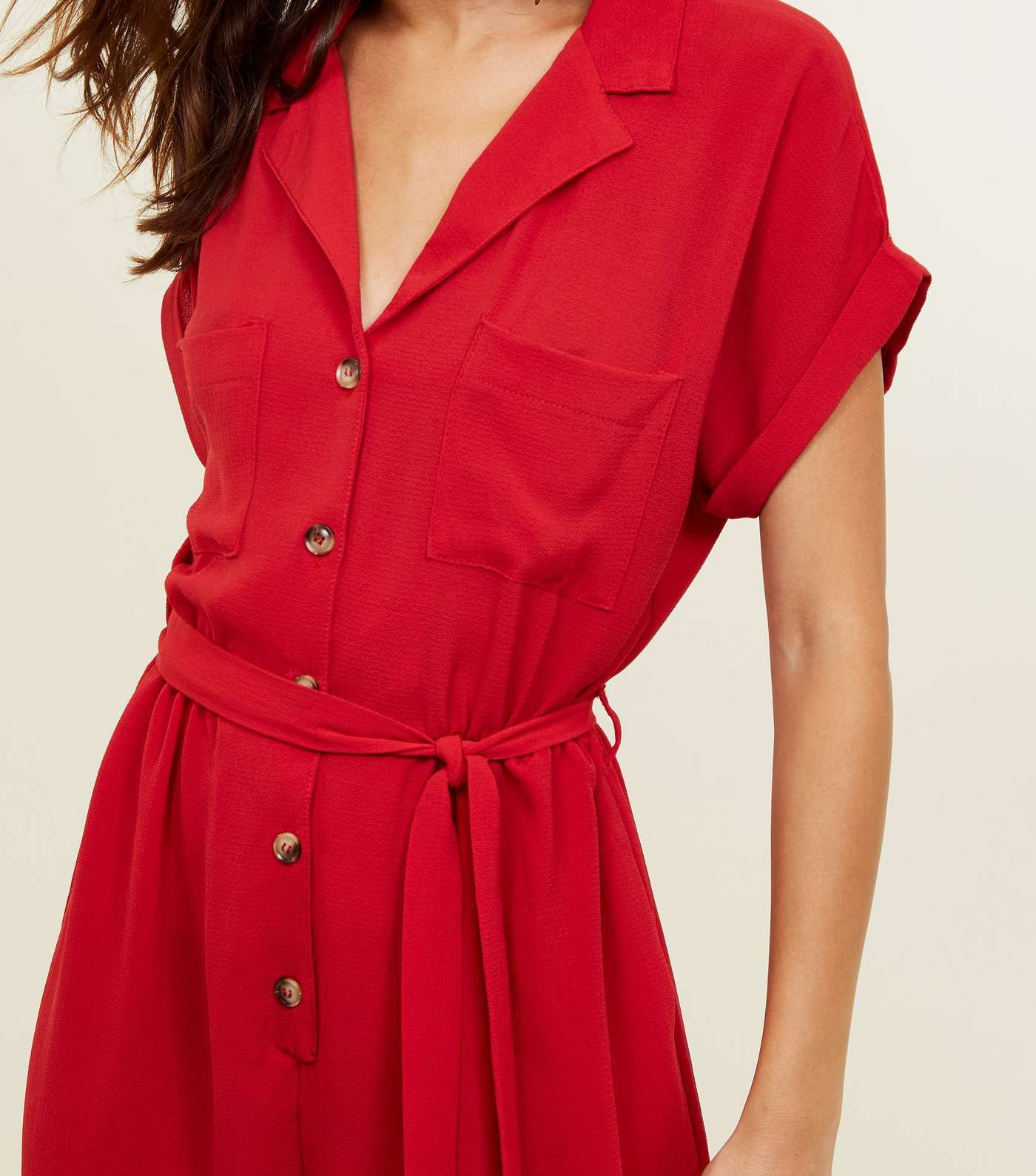Red Revere Collar Button Through Playsuit Image 5