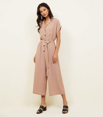 Camel Revere Collar Culotte Jumpsuit New Look