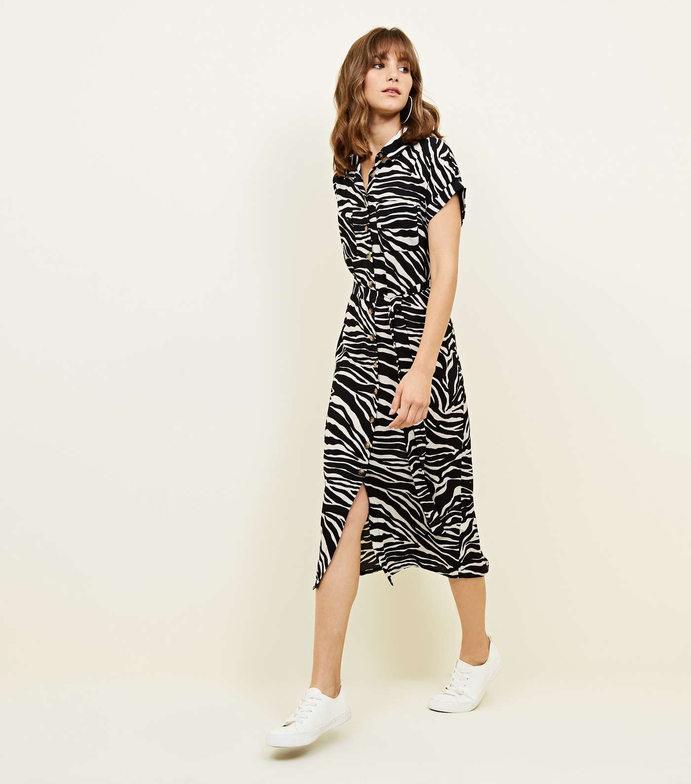 Black Zebra Print Midi Shirt Dress Image 6