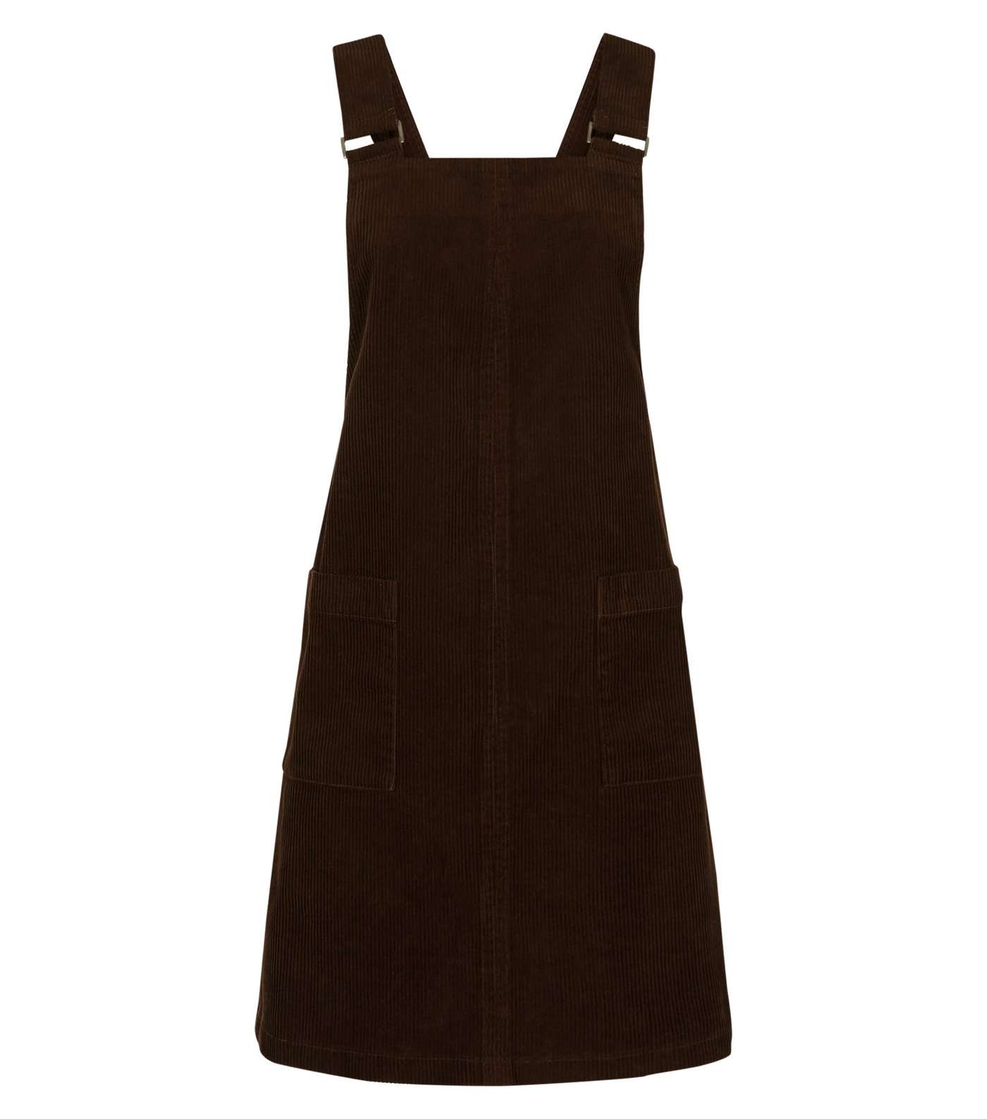 Dark Brown Corduroy Pocket Front Pinafore Dress  Image 4