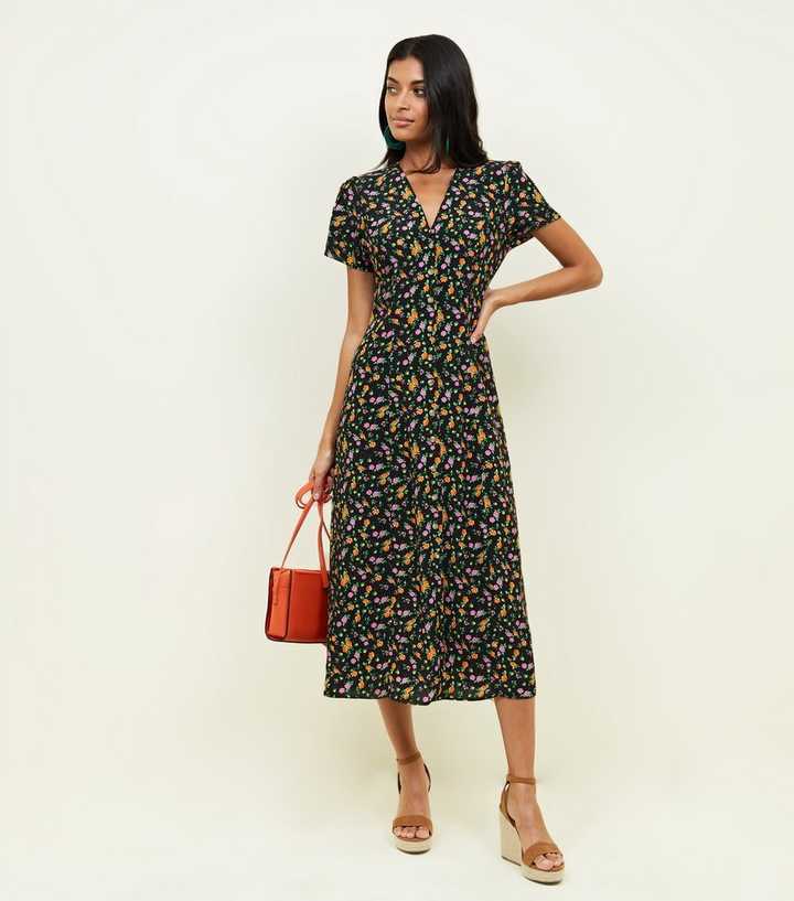 button through dress midi