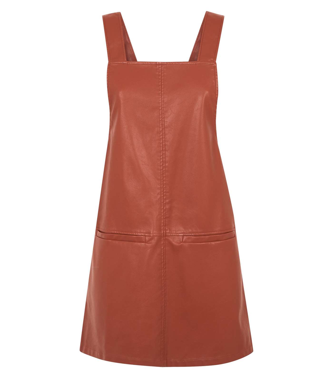 Tan Leather-Look Pinafore Dress Image 3