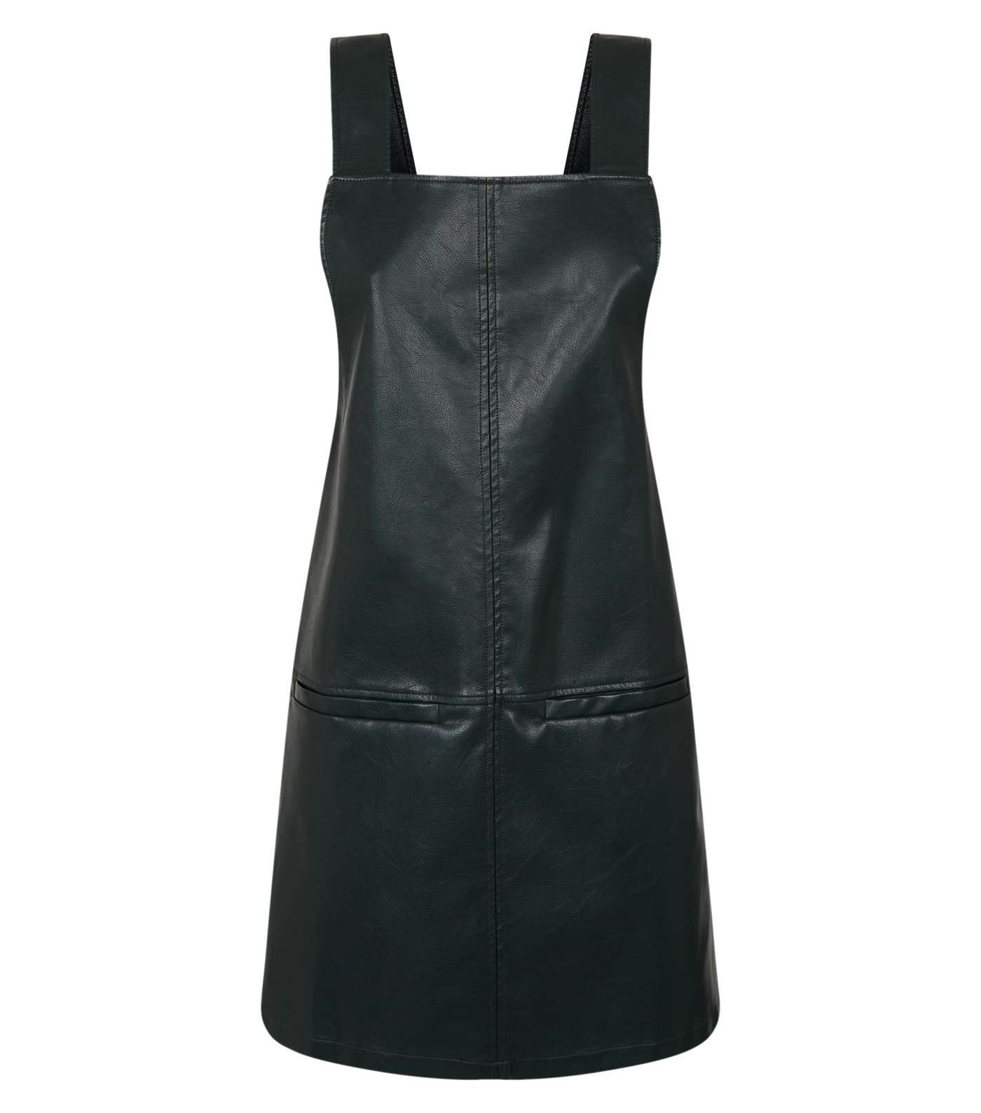 Dark Green Leather-Look Pinafore Dress Image 4