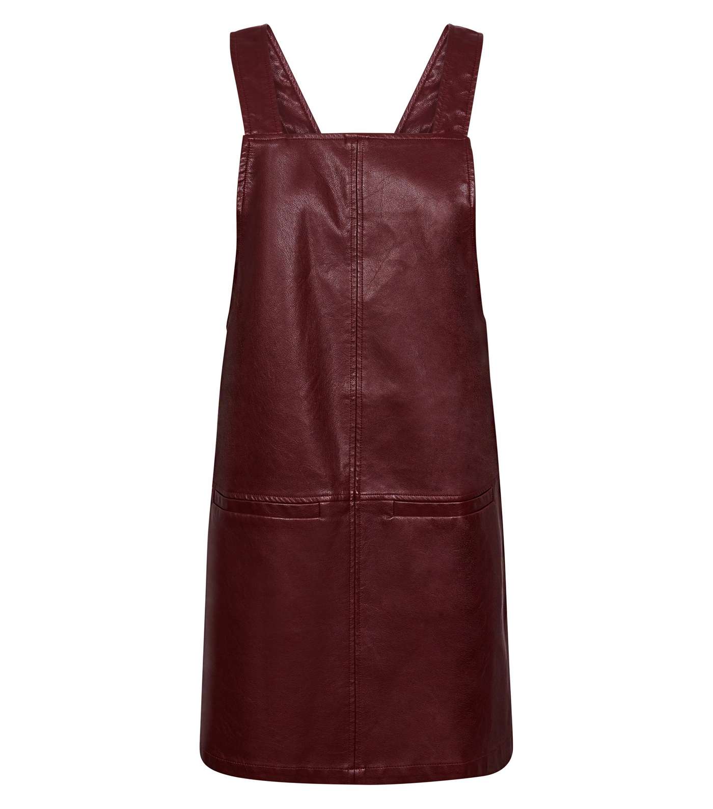Burgundy Leather-Look Pinafore Dress Image 4
